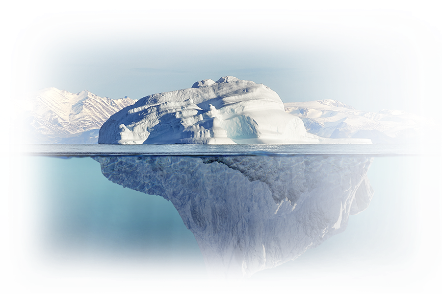 氷山の一角のように、一部しか表面に出てこない顕在意識と海に沈んでいて普段見えていない潜在意識を表す氷山の様子